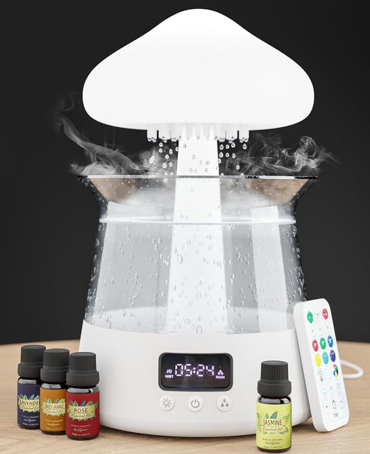 Rain Mushroom Humidifier: Cloud Diffuser with Clock and Alarm